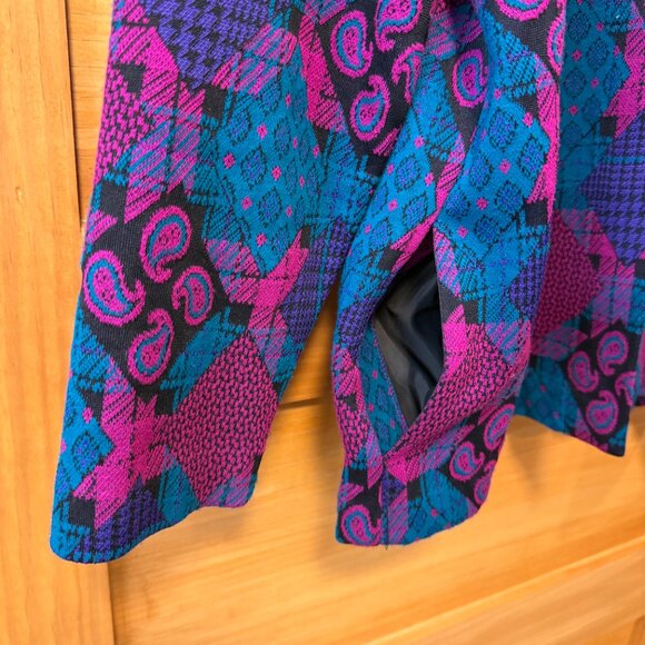 Vtg 80s Graff Funky Colorful Patchwork Open Cardigan Blazer Jacket 6 Petite - Picture 7 of 8